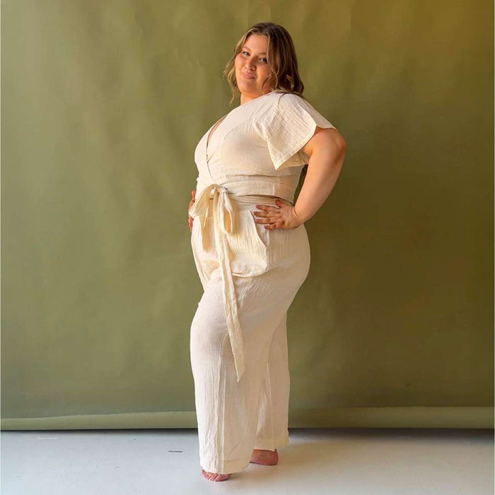 Noor Cotton Gauze Wide-Leg Trousers - Cream
