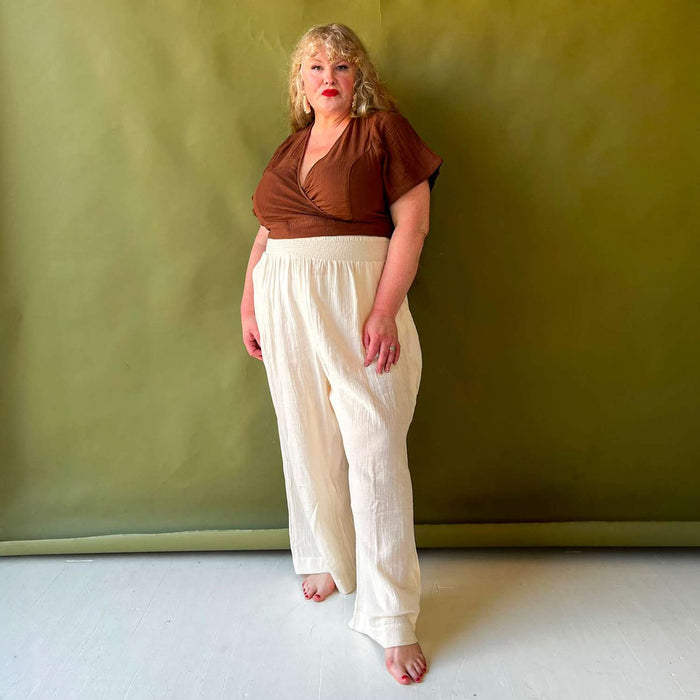 Noor Cotton Gauze Wide-Leg Trousers - Cream
