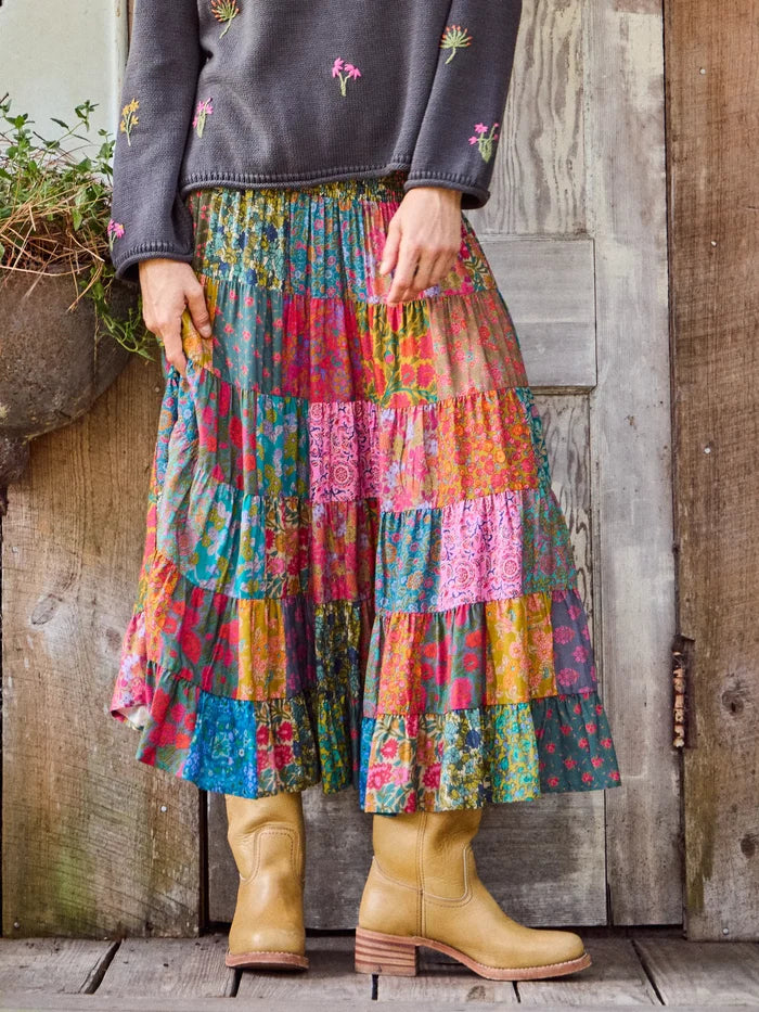 Opal Patchwork Midi Skirt - Bright Zinnias Multi-view 1