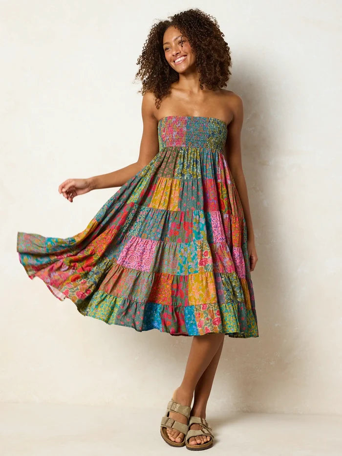 Opal Patchwork Midi Skirt - Bright Zinnias Multi-view 2