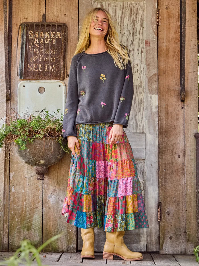 Opal Patchwork Midi Skirt - Bright Zinnias Multi-view 3
