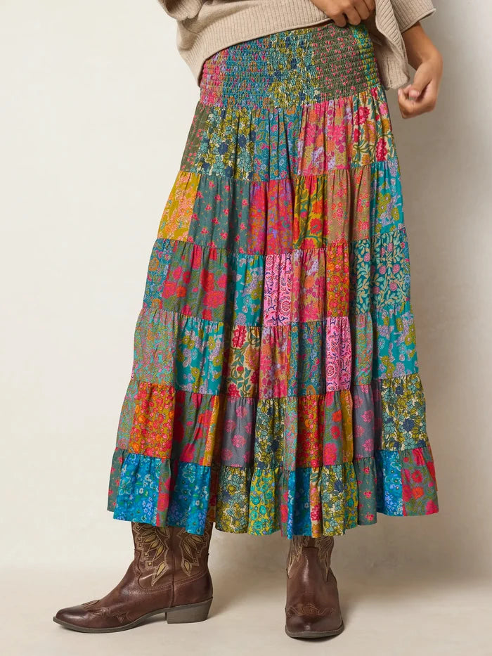 Opal Patchwork Midi Skirt - Bright Zinnias Multi-view 4