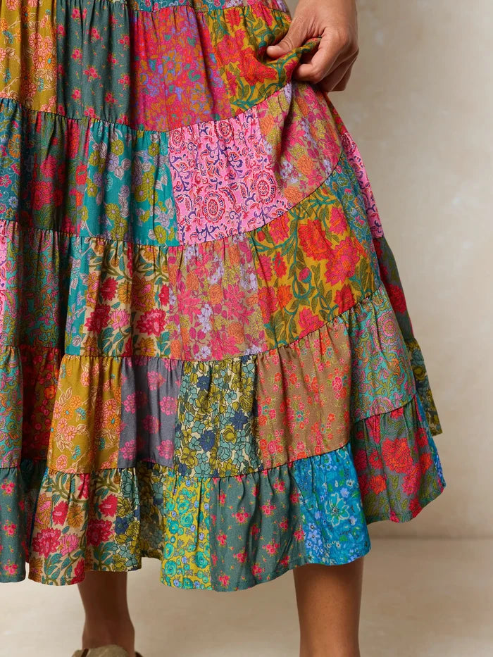 Opal Patchwork Midi Skirt - Bright Zinnias Multi-view 5
