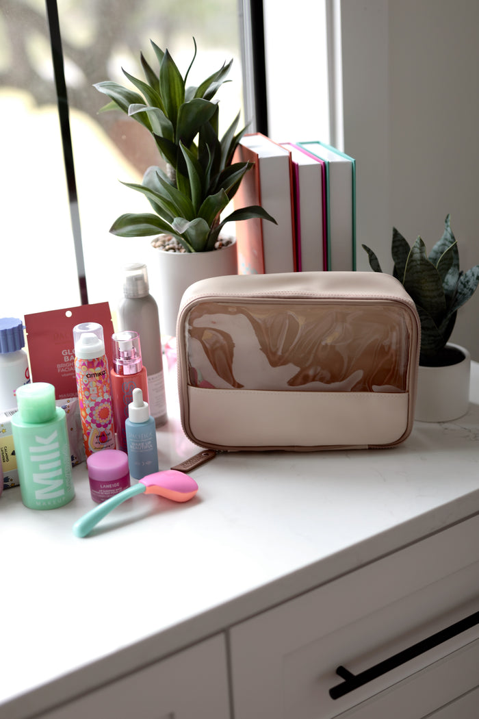 Oversized Cosmetic Bag -  (Cream/Tan) WITHOUT customization