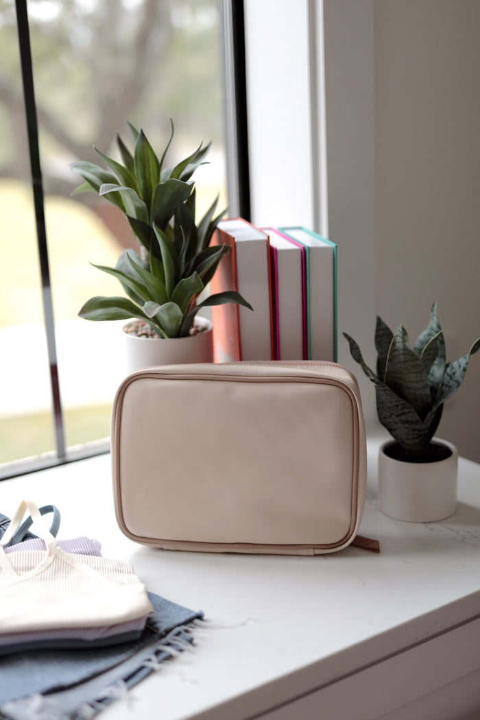 Oversized Cosmetic Bag -  (Cream/Tan) WITHOUT customization
