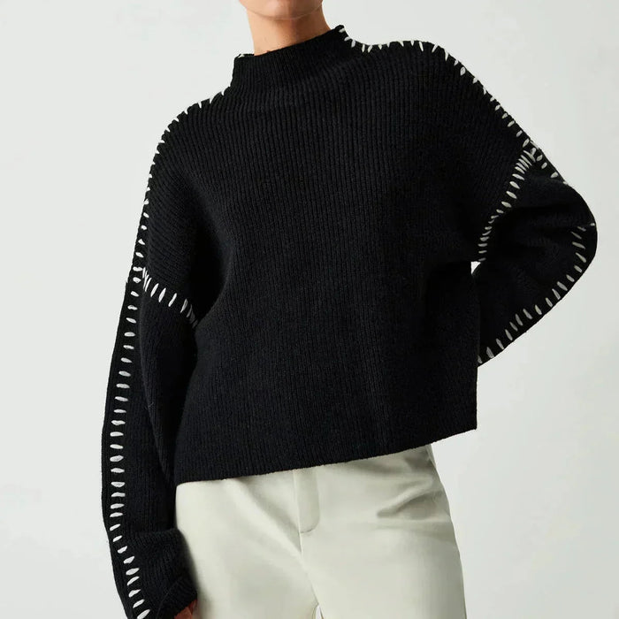 Corwyn | Women's Oversized Mock Neck Sweater - Black - Image 1