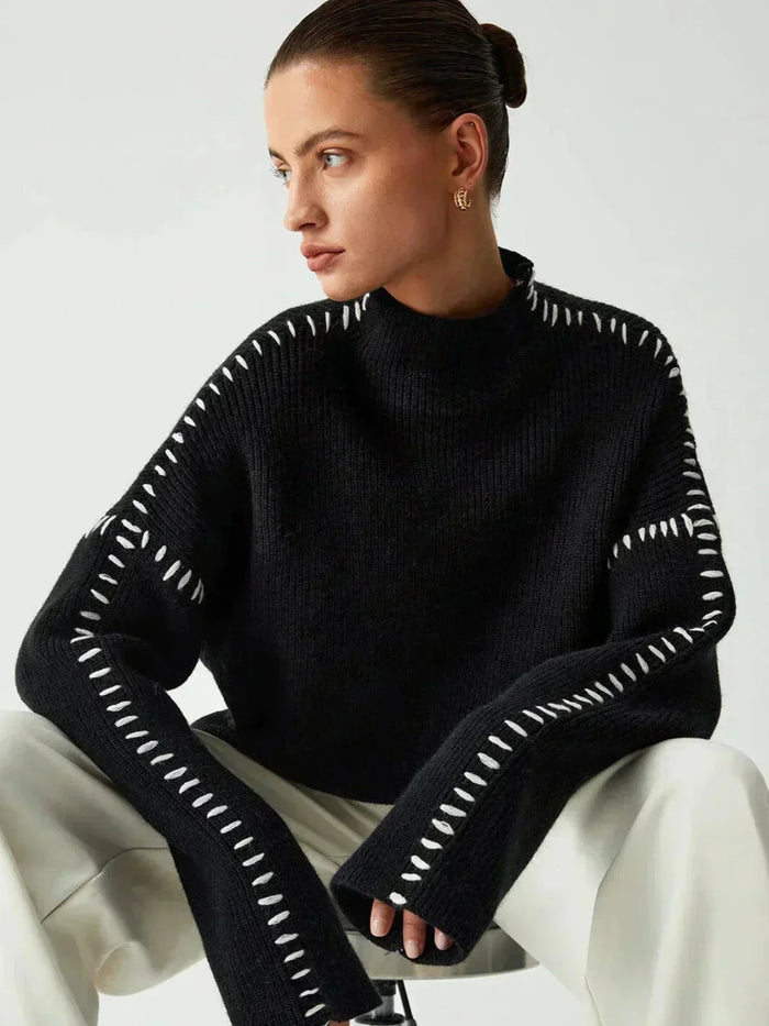 Corwyn | Women's Oversized Mock Neck Sweater - Black - Image 3