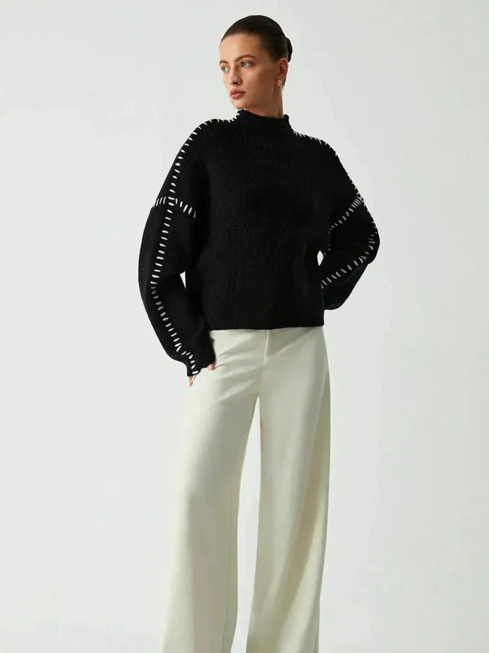 Corwyn | Women's Oversized Mock Neck Sweater - Black - Image 6