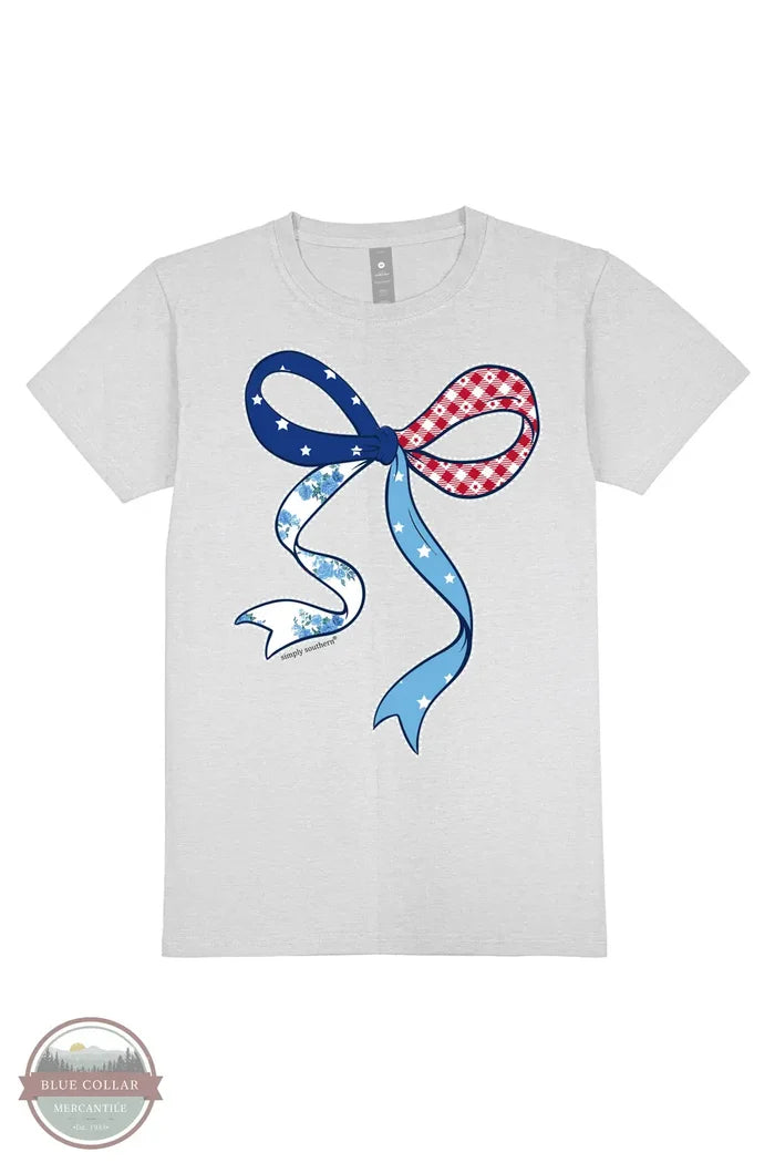 Simple Southern SS-PATCHBOW-WHITEWATER Patch Work Bow Short Sleeve T-Shirt in Light Grey, front