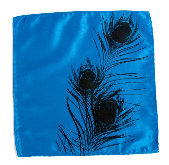 Black ink on electric blue pocket square.