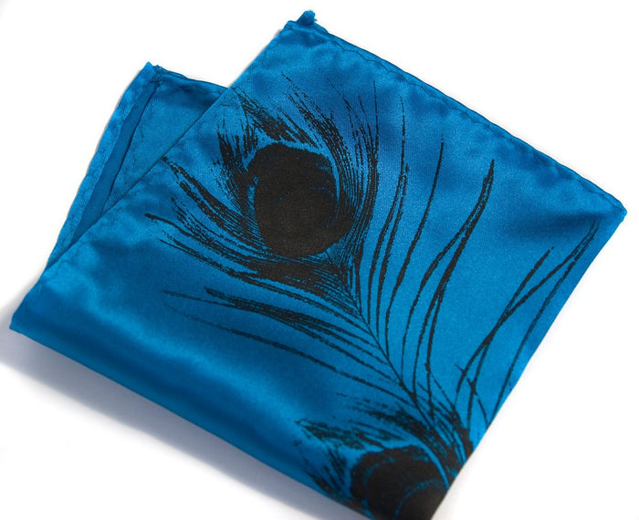 Black ink on electric blue pocket square.