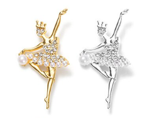 Pearl and Rhinestone Dancing Ballerina Brooch