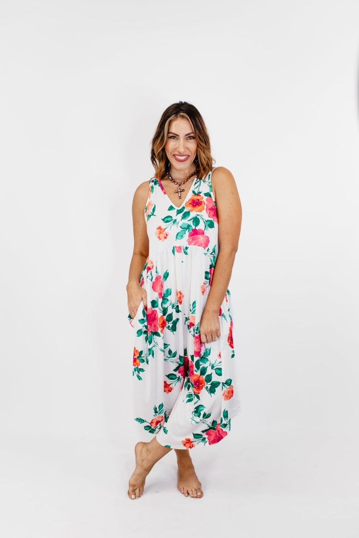 Phierce Fashions Jumpsuit in Fuchsia and White Floral - Reg/Curvy FINAL SALE - Macoma Boutique260 Jumpsuits/Rompers/Overalls