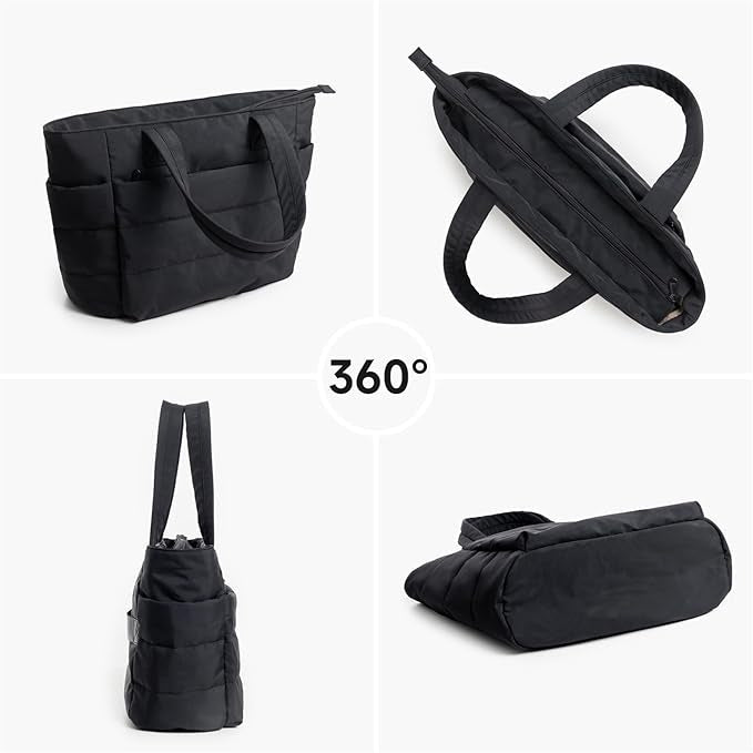 360 graden weergave van zwarte cloud tote tas