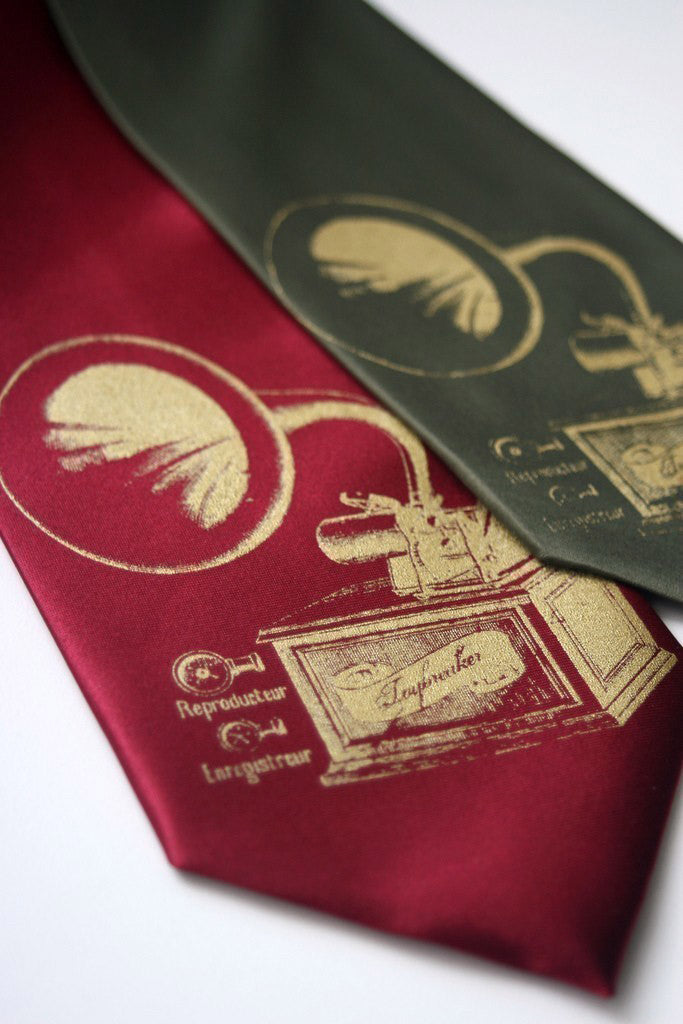 Gold ink on crimson, sage.