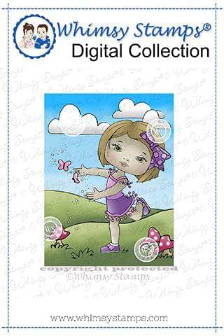 Polka Dot Pals - Atlas Chasing Butterflies Digital Coloring Scene - Whimsy Stamps