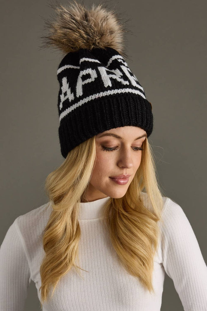 Pom Hat-Black & White Apres
