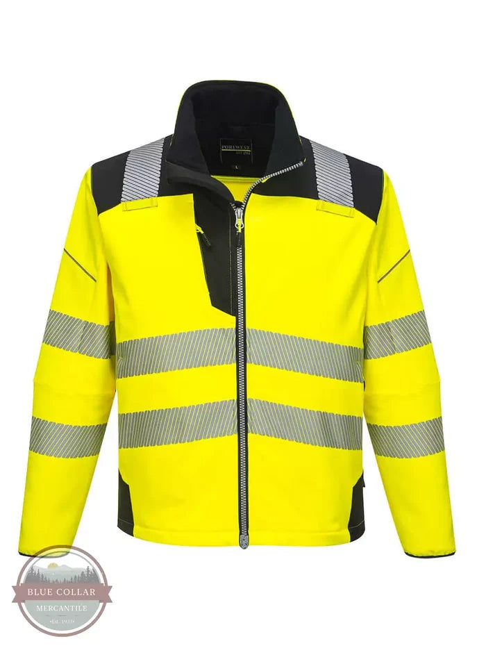 Portwest LLC T402YB PW3 Hi-Vis Softshell Jacket Front View
