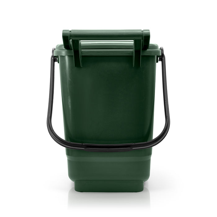 Back of green nappy bin with a white background