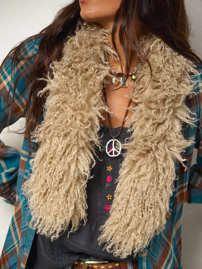 Round Top Collar Scarf - Tan-view 1