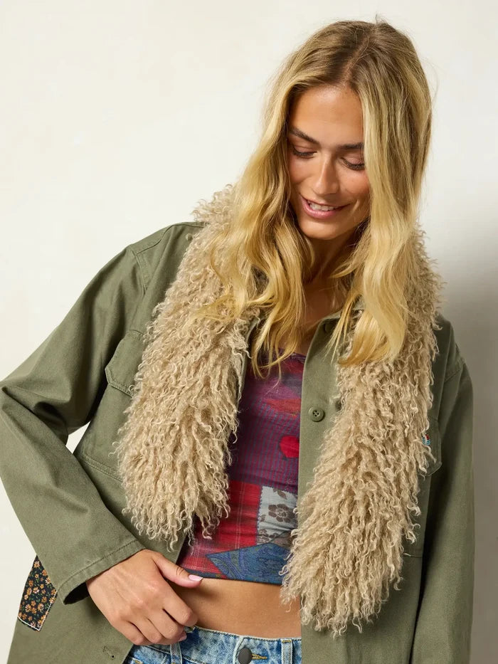 Round Top Collar Scarf - Tan-view 3