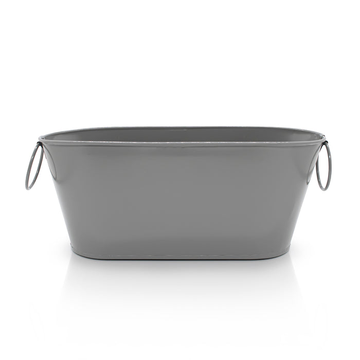 Grey rectangular metal bucket