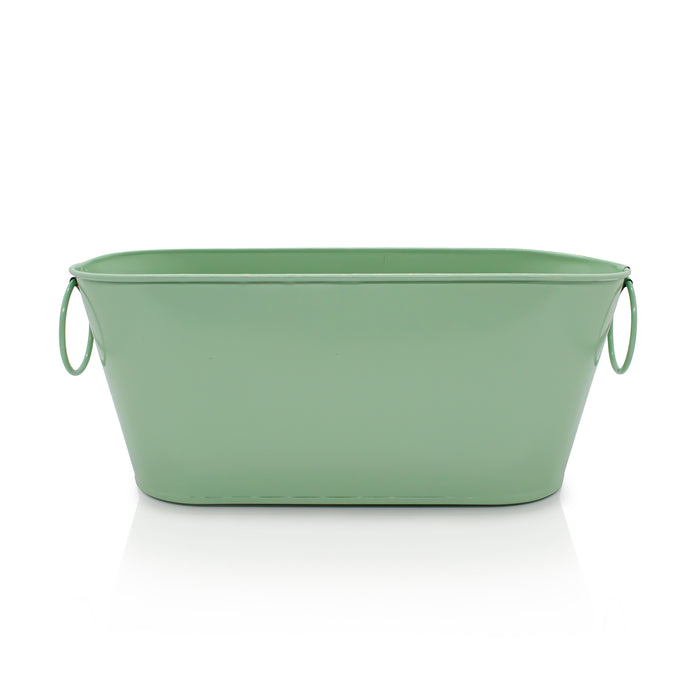 Green rectangular metal bucket