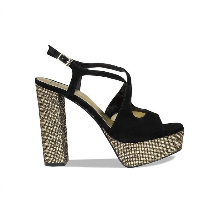 Royalty: Black Suede & Bronze Glitter Shoes Sole Bliss