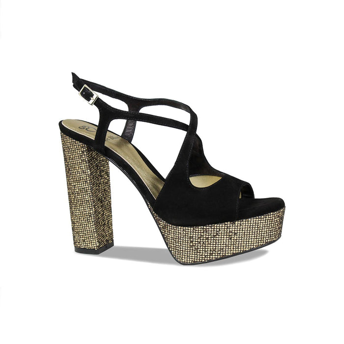 Royalty: Black Suede & Bronze Glitter Shoes Sole Bliss