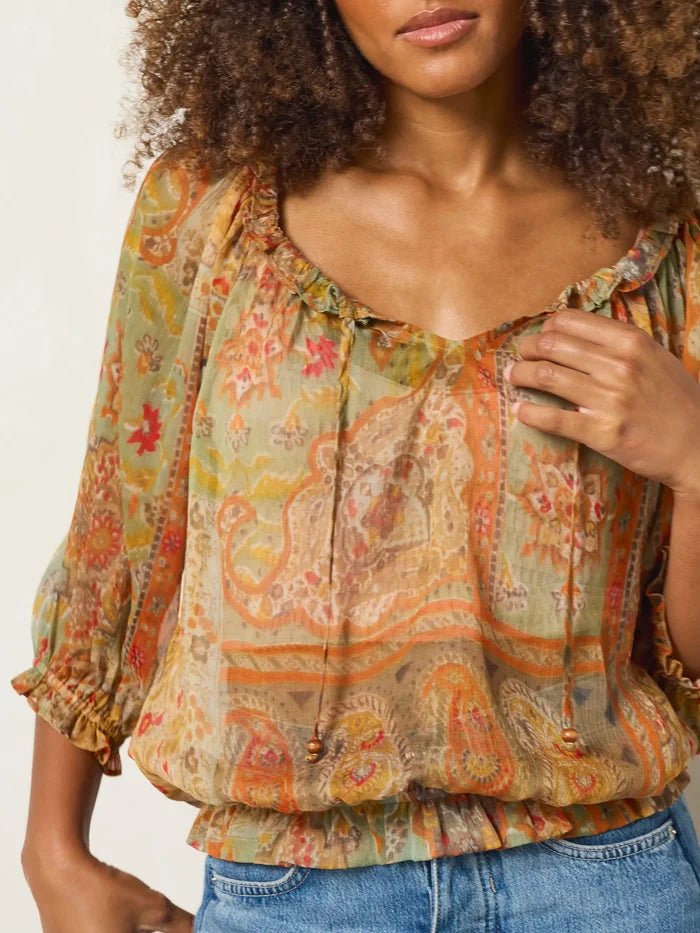 Ruffle Trim Blouse - Gypsy Scarf Multi-view 3