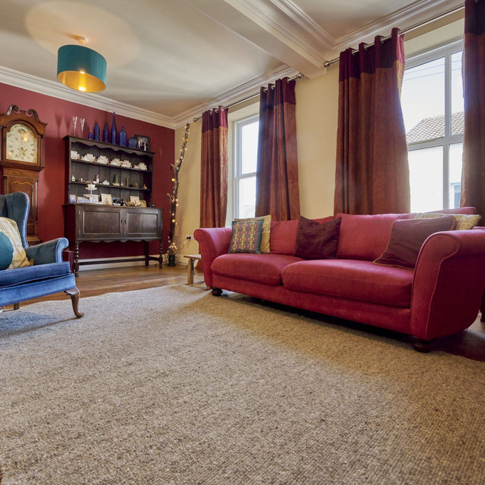 Extra large Herdwick and Texel wool rug in traditional living room