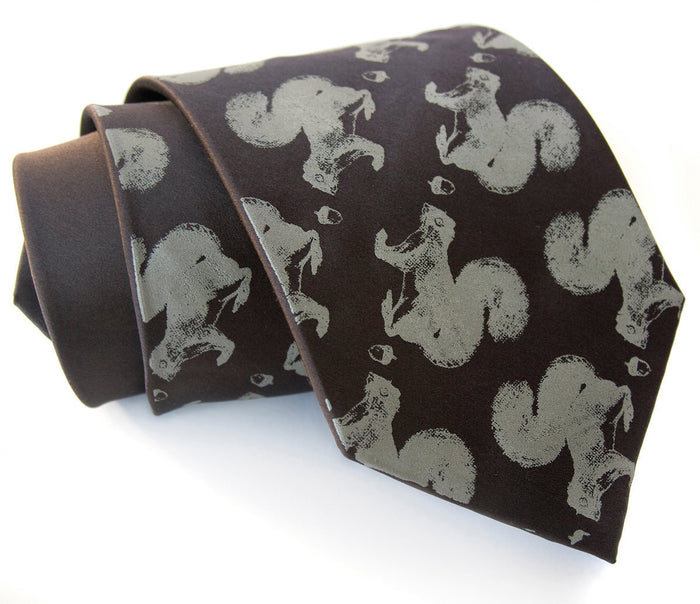 Squirrel necktie. Dove gray on charcoal