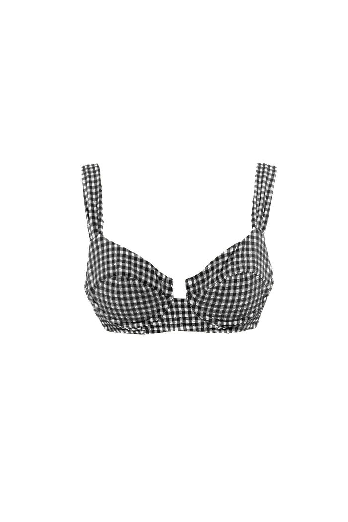 Black gingham underwire bikini top with bow-tied back – Serafine