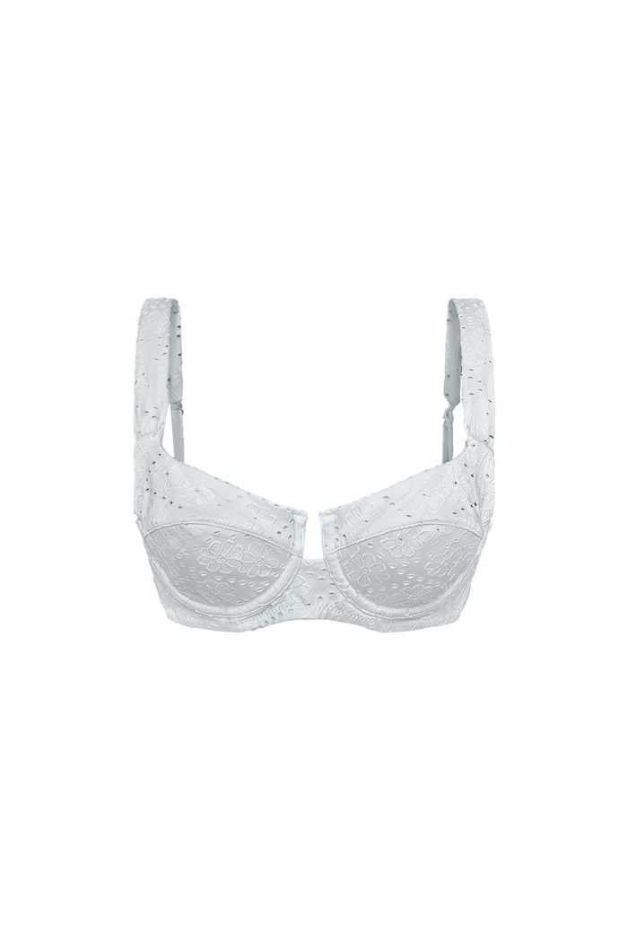 White eyelet underwire bikini top with bow-tied back – Serafine