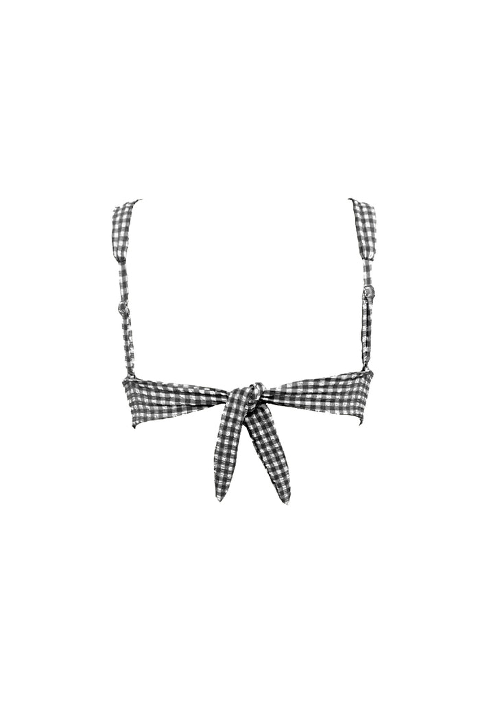 Serafine black gingham top, adjustable tie-back straps