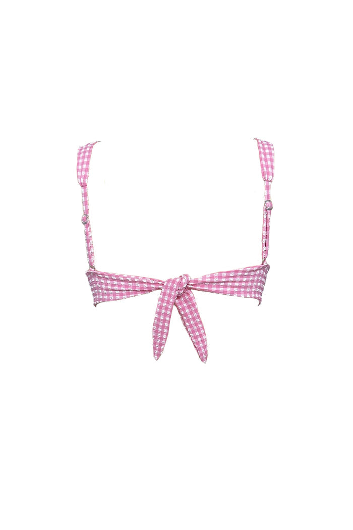 Serafine pink gingham top, adjustable tie-back straps
