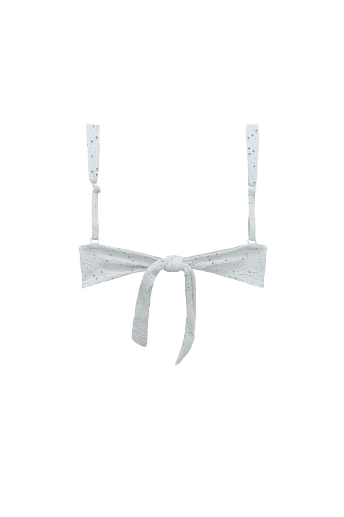 Bow detail on Serafine white eyelet bikini top
