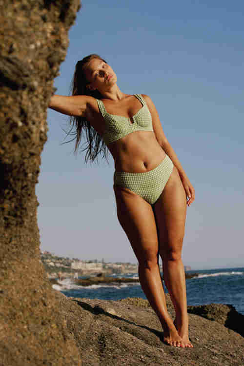 Bow detail on Serafine green gingham bikini top
