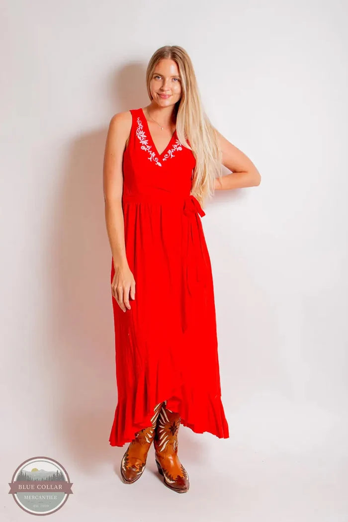 Roper 03-057-0513-5045 RE Sleeveless Faux Wrap Dress in Red, front