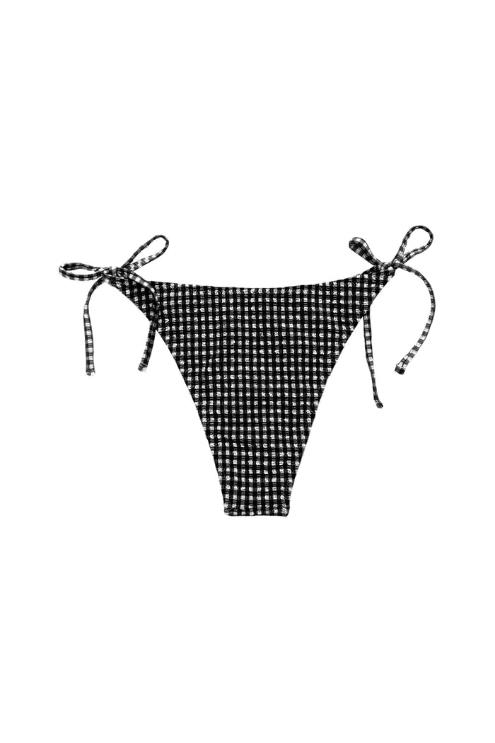 Black gingham mid-rise bikini bottom with side ties – Solace