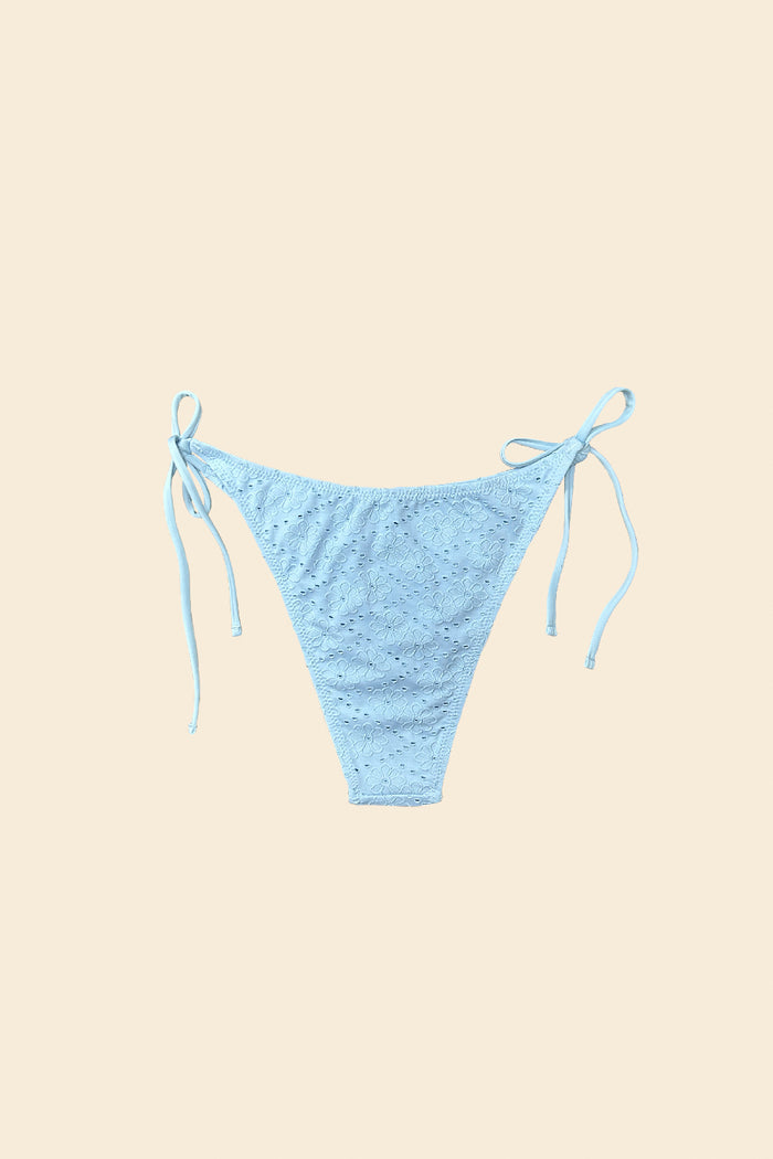 Blue eyelet mid-rise bikini bottom with side ties – Solace