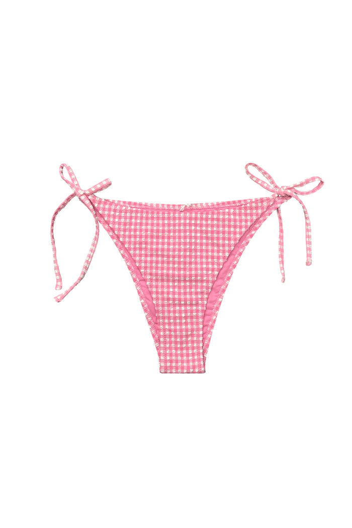 Pink gingham mid-rise bikini bottom – Solace