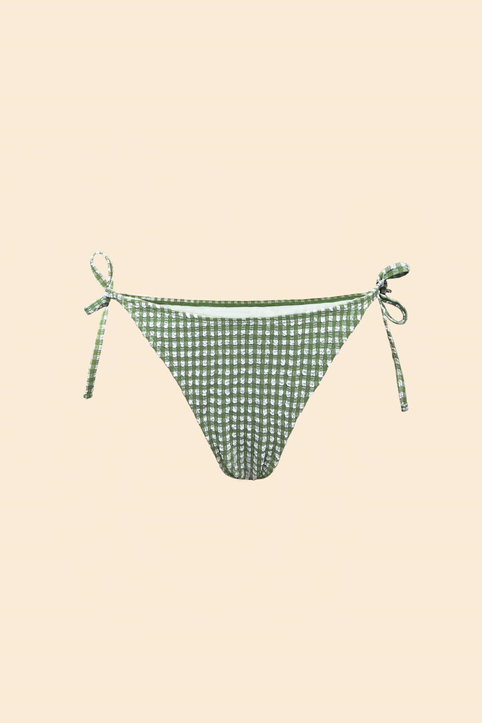 Solace mid-rise bikini bottom in green gingham print