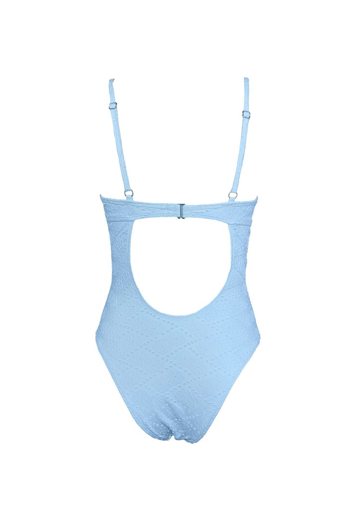 Blue eyelet one-piece with back cutout – Solara