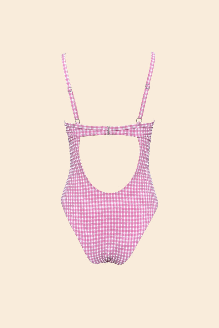 Pink gingham one-piece with back cutout – Solara