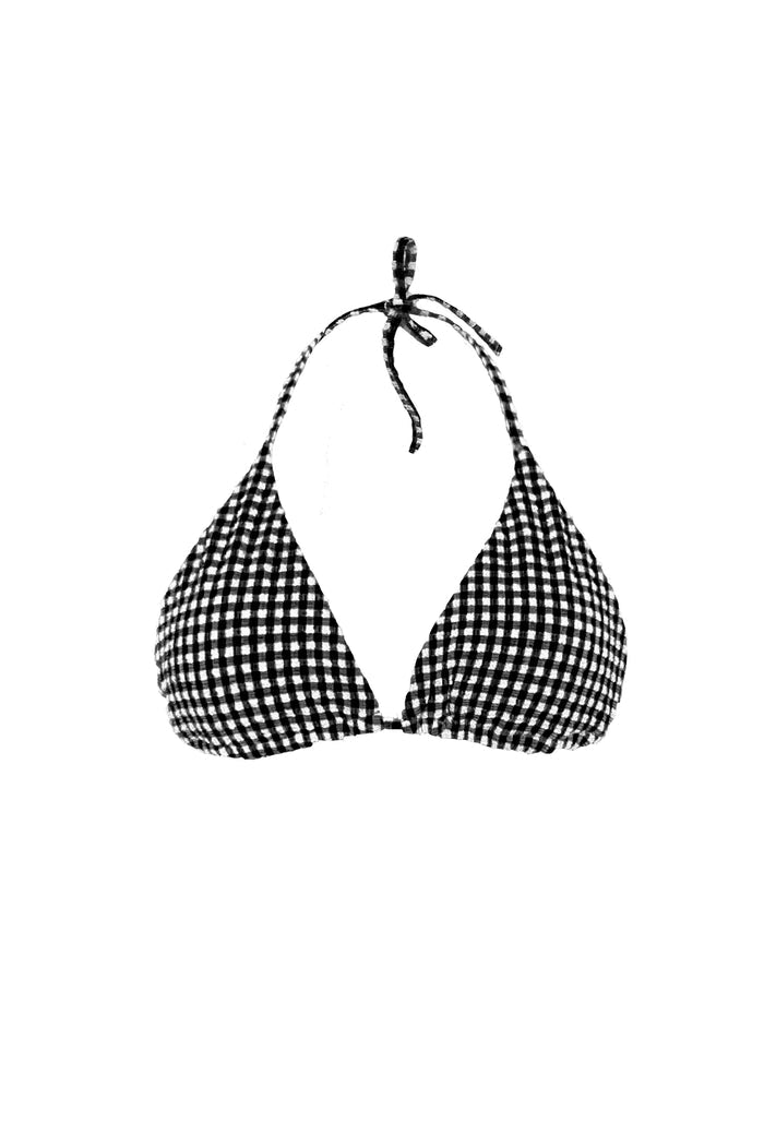 Soleil textured bikini top in black gingham