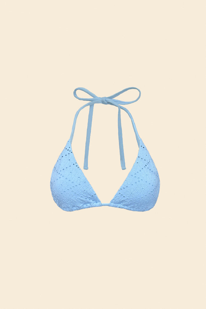Soleil eyelet bikini top in blue