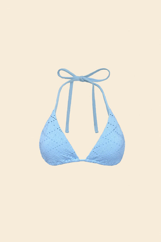 Soleil eyelet bikini top in blue