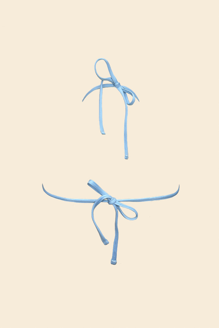 Blue eyelet triangle bikini top with self-tie closure – Soleil