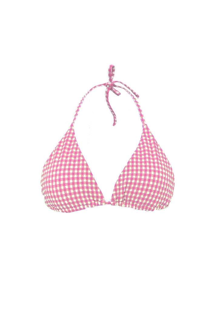 Soleil pink gingham bikini top with self-tie neck